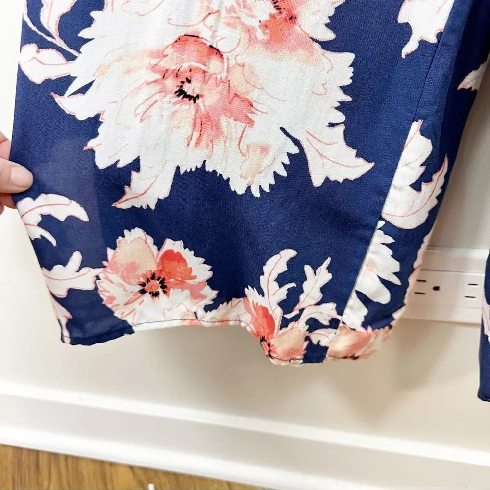 Aqua Smocked Top Blue‎ Floral Wide Cropped Leg Jumpsuit M - Picture 6 of 12